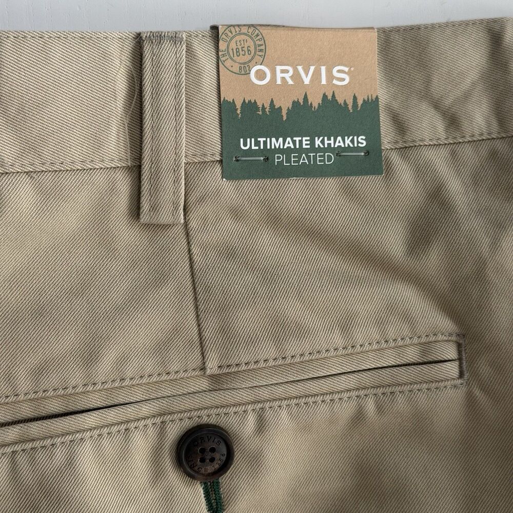 Orvis Ultimate Khakis Mens 42x30 Pants NWT Pleated 100% Cotton Beige Chino New - Picture 4 of 5